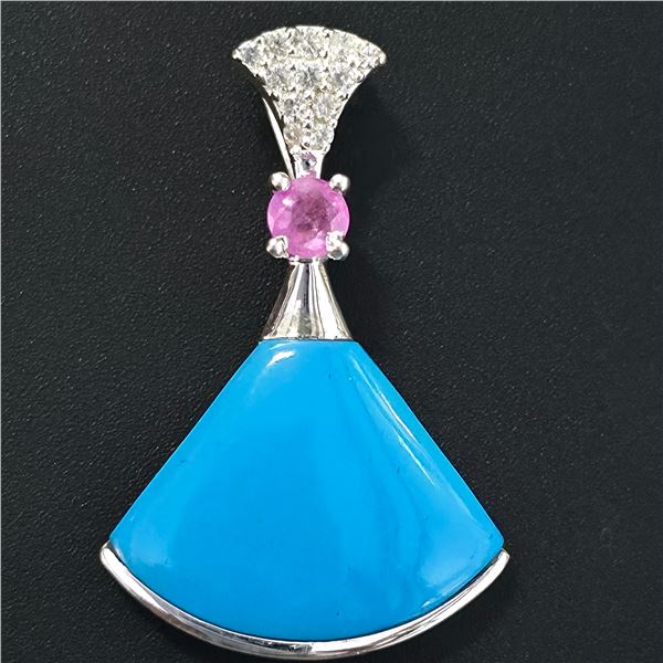 SILVER TOURMALINE SYN. TURQUOISE(3.6CT) RHODIUM