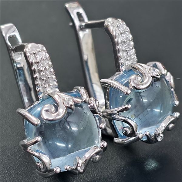 SILVER BLUE TOPAZ (6.2CT) RHODIUM PLATED EARRINGS