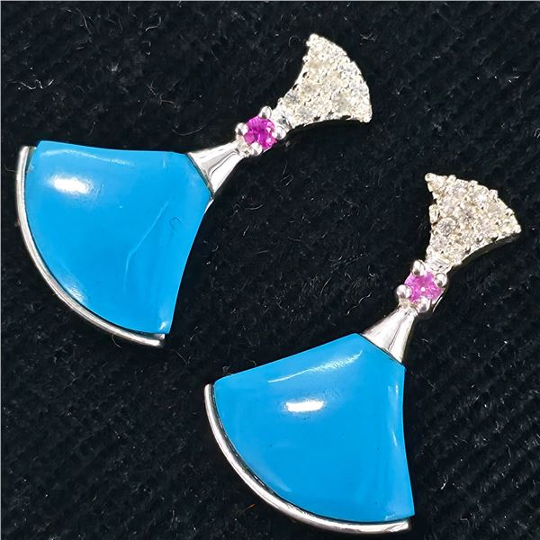 SILVER TOURMALINE SYN. TURQUOISE (6.9CT) RHODIUM