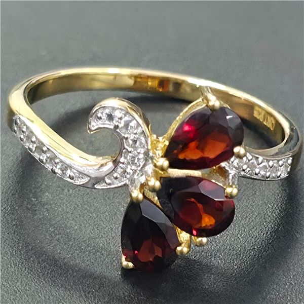GOLD PLATED SILVER GARNET CZ(1.4CT) GOLD