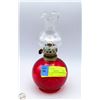 Image 1 : VINTAGE RUBY RED KEROSENE OIL LAMP WITH