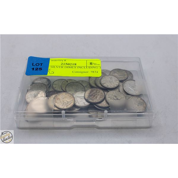LOT OF 50 SILVER DIMES INCLUDING 3 GEORGE