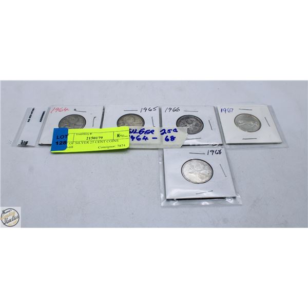 LOT OF SILVER 25 CENT COINS 1964-68