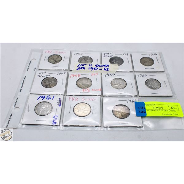 LOT OF 11 SILVER 25 CENT COINS 1951-63