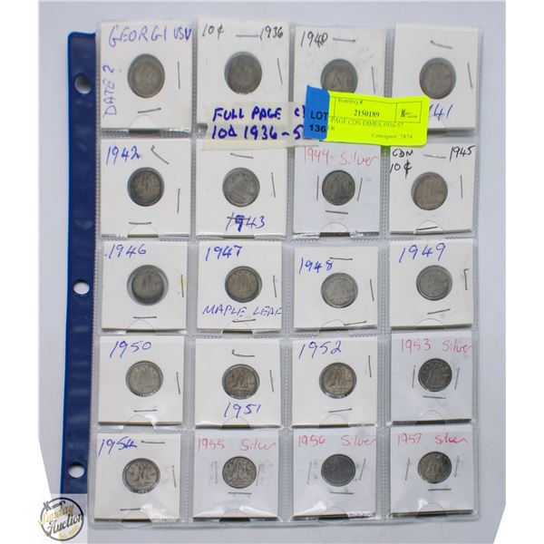 FULL PAGE CDN DIMES 1936-57 SILVER