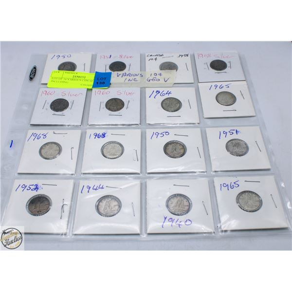 LOT OF 16 VARIOUS CDN 10 CENT INCLUDING