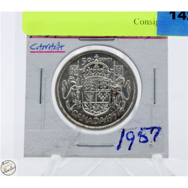 1957 CDN SILVER 50 CENT COIN