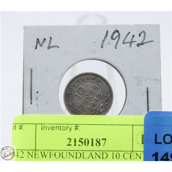 1942 NEWFOUNDLAND 10 CENT COIN GEORGE VI