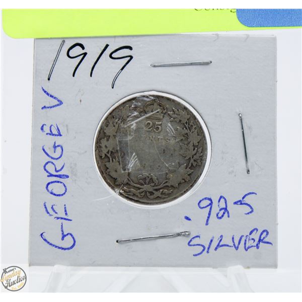 1919 GEORGE V 25 CENT COIN SILVER