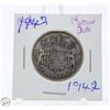 Image 1 : 1942 CDN SILVER 50 CENT COIN NARROW DATE