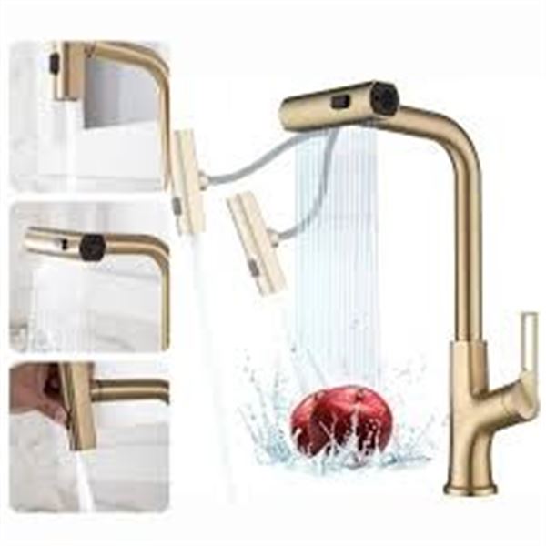 NEW GOLD WATERFALL KITCHEN FAUCET W PULL OUT SPRAY