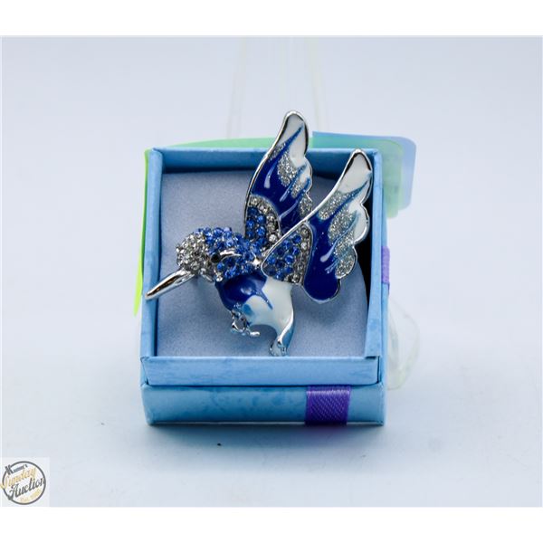 NEW HUMMING BIRD RHINESTONES & BLUE
