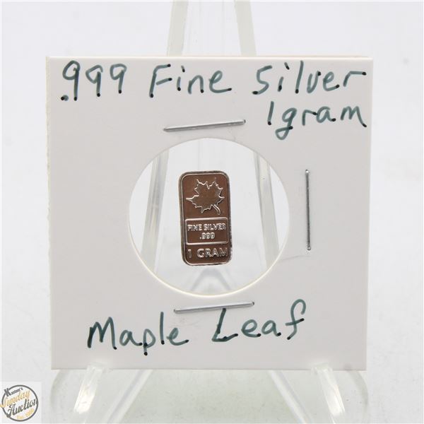 #3616-CANADIAN .999 FINE SILVER 1 GRAM WITH MAPLE