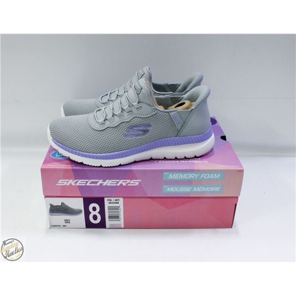 BRAND NEW SKECHERS WOMENS SIZE 8 GREY SLIP ON