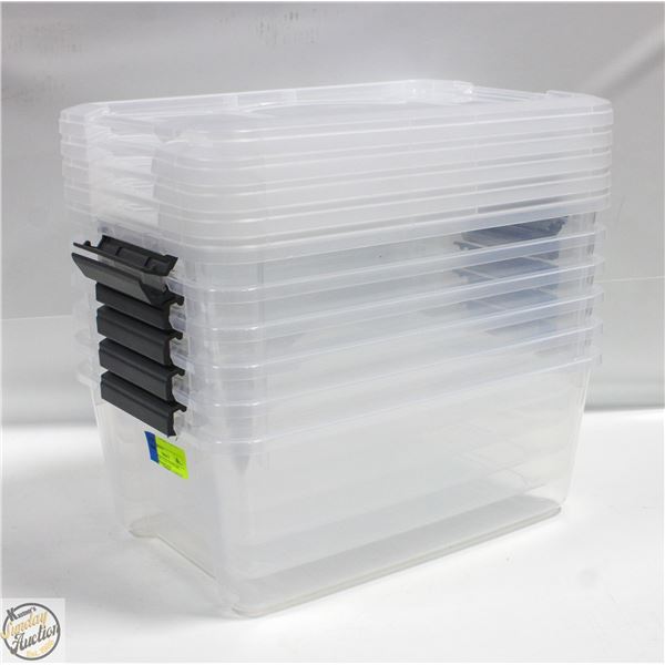 NEW SET OF 6 12.2L TUFFSTORE CLEAR STORAGE BINS