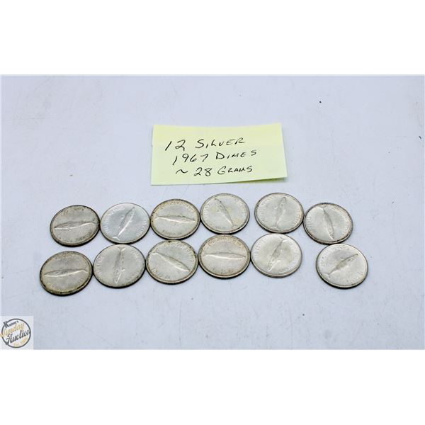 12 - SILVER 1967 DIMES ~28 GRAMS