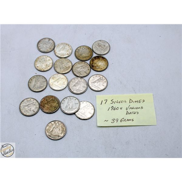17- SILVER DIMES 1960S VARIOUS DATES ~39 GRAMS