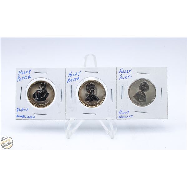 3 HARRYPOTTER COINS; ALBUS DUMBLEDORE, HARRY