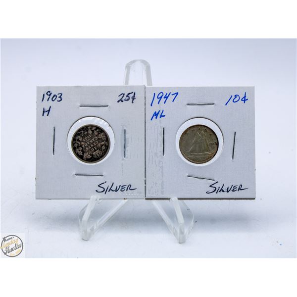 1903H & 1947 ML SILVER DIMES