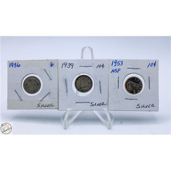 1936, 1939 & 1953 NSF SILVER DIMES