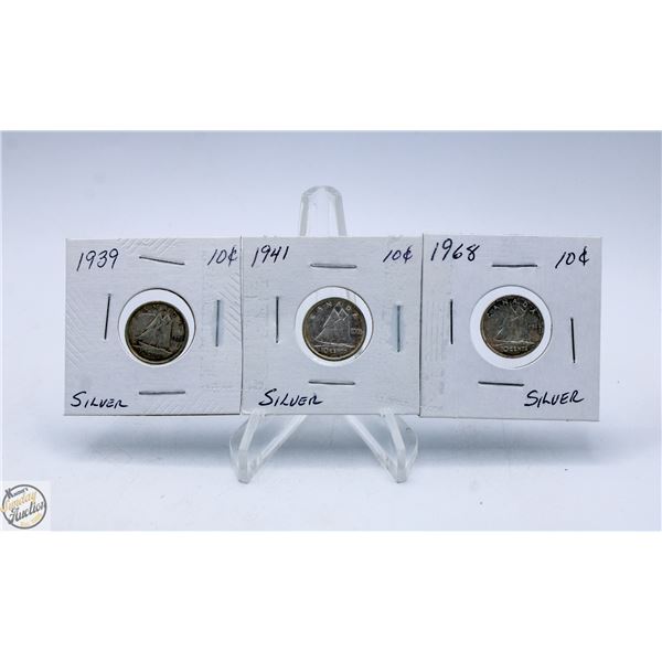 1939, 1941 & 1968 SILVER DIMES