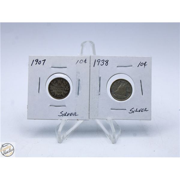 1907 & 1938 SILVER DIMES
