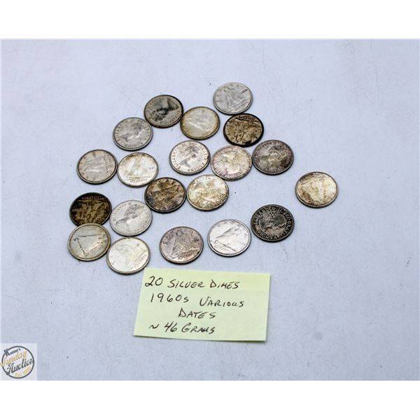 20 - SILVER DIMES 1960S VARIOUS DATES ~46 GRAMS