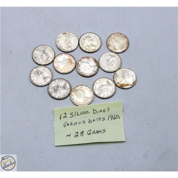 12 - SILVER DIMES 1960S VARIOUS DATES ~28 GRAMS