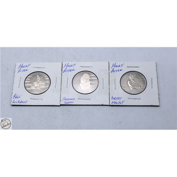 3 HARRY POTTER COINS; LOCKHART, SNAPE & DRACO