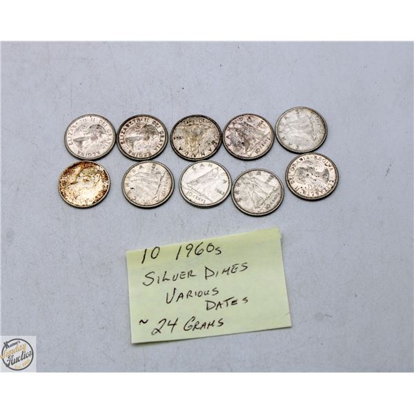10 - SILVER DIMES 1960S VARIOUS DATES ~23 GRAMS