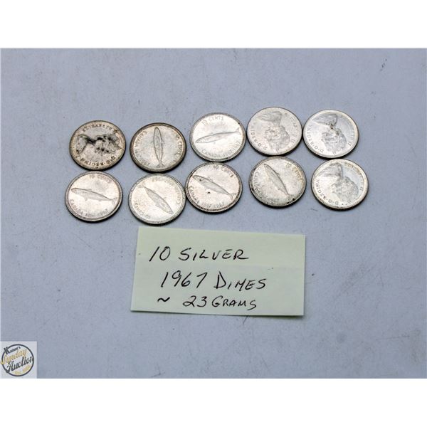 10 - SILVER 1967 DIMES ~23 GRAMS