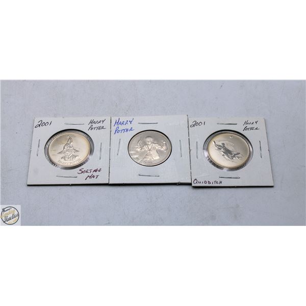 3 HARRY POTTER COINS; SORTING HAT, HARRY POTTER &