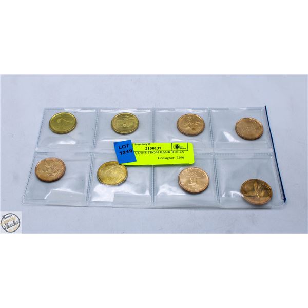 8 - $1.00 COINS FROM BANK ROLLS