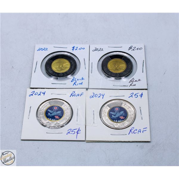 TWO - 2022 BLACK RIM $2.00 & TWO - 2024 RCAF