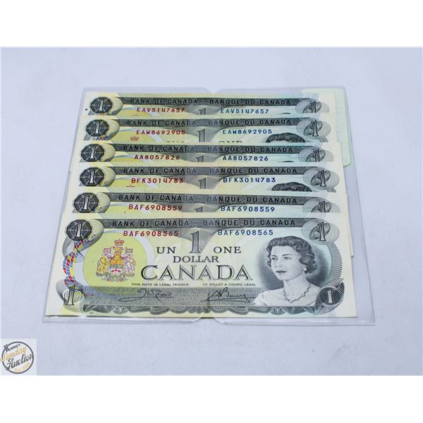 6X$1-1973 MINT DOLLAR BILLS