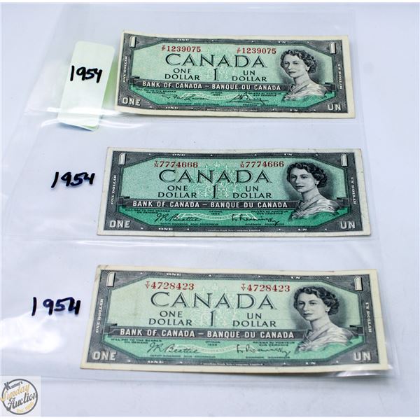 3X$1-1954 DOLLAR BILLS