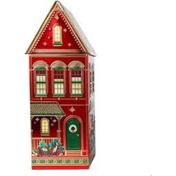 345G HOUSE TIN WITH COOKIES RED