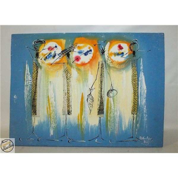 PAINTED CANVAS ABSTRACT ART 17"X24"