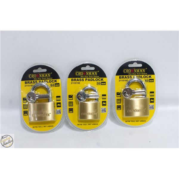 SEALED 3 CROWNMAN BRASS PADLOCKS