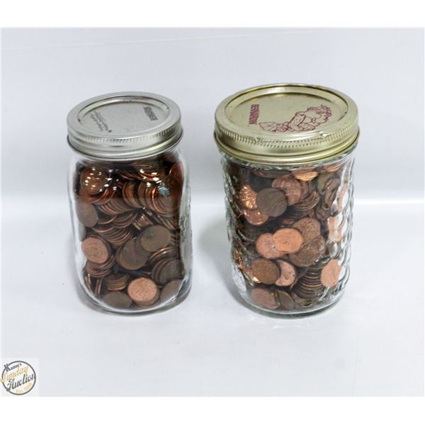 LOT OF 2 JARS OF OLD PENNIES
