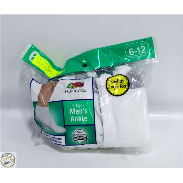 ANKLE SOCKS WHITE 6-12 SIZE 6-PACK FRUIT OF