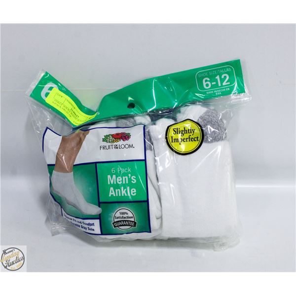 ANKLE SOCKS WHITE 6-12 SIZE 6-PACK FRUIT OF