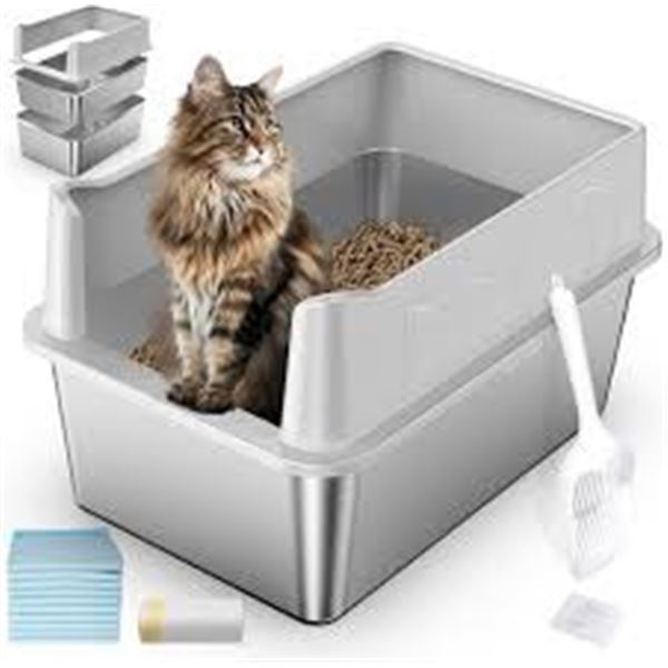 NEW W BOX STAINLESS STEEL CAT LITTER BOX XL W LID