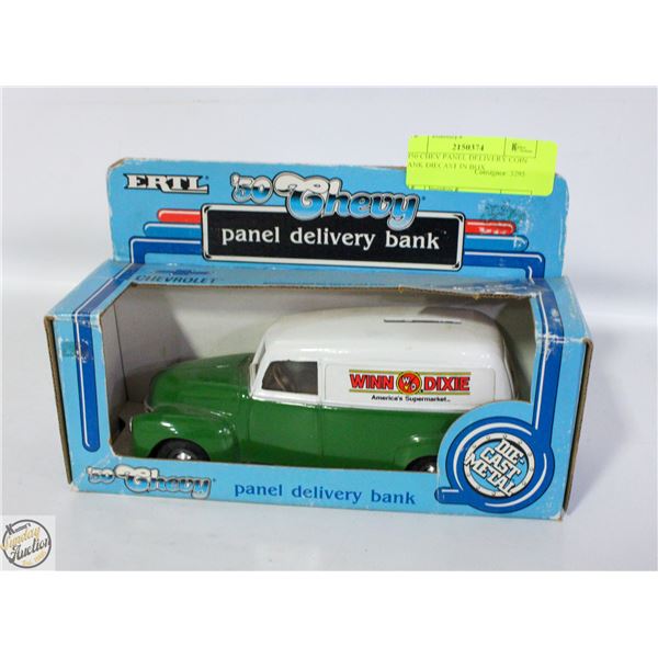 1950 CHEV PANEL DELIVERY COIN BANK DIECAST IN BOX