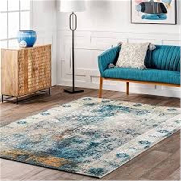NEW NULOOM VINTAGE BLEACHED AREA RUG BLUE 4 X 6'