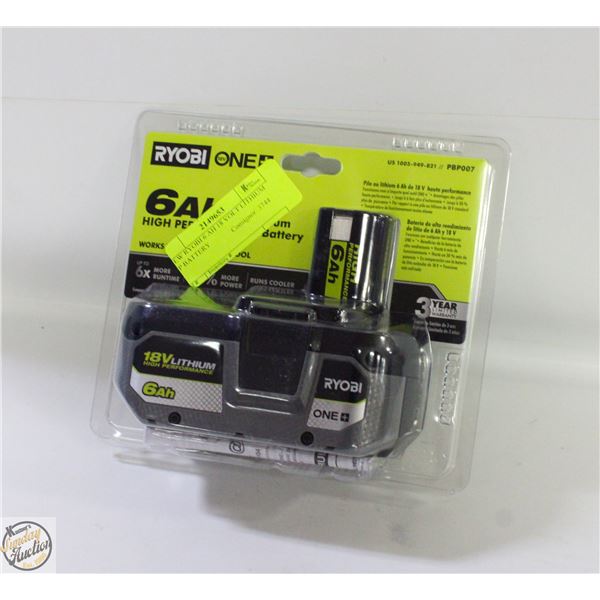 NEW RYOBI 6 AH 18 VOLT LITHIUM HP BATTERY