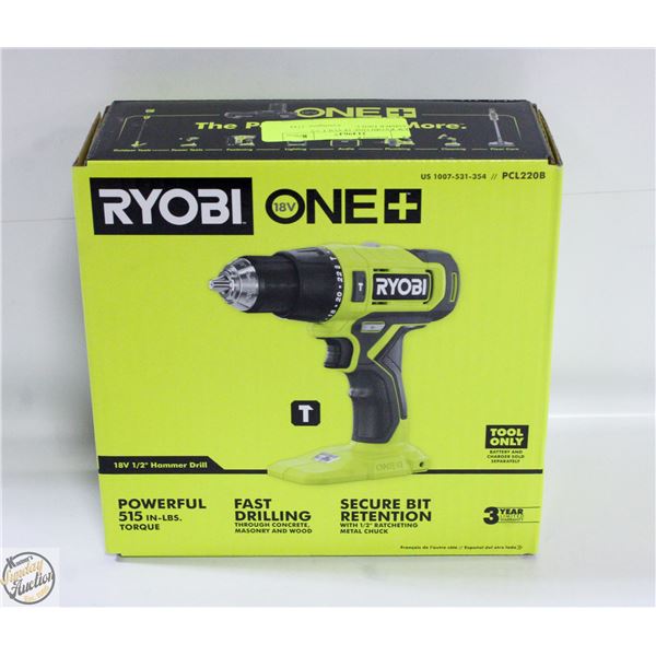 NEW RYOBI ONE 18 VOLT 1/2 HAMMER DRILL