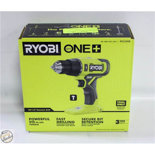 NEW RYOBI ONE 18 VOLT 1/2 HAMMER DRILL