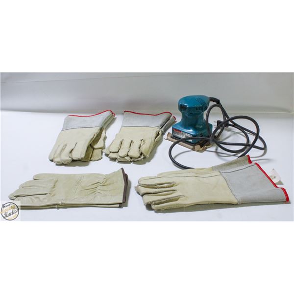 4 NEW WELDING GLOVES AND MAKITA SANDER