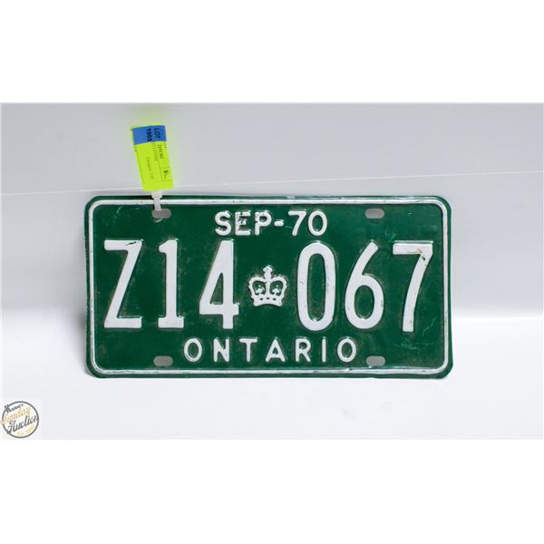 1970 ONTARIO LICENSE PLATE